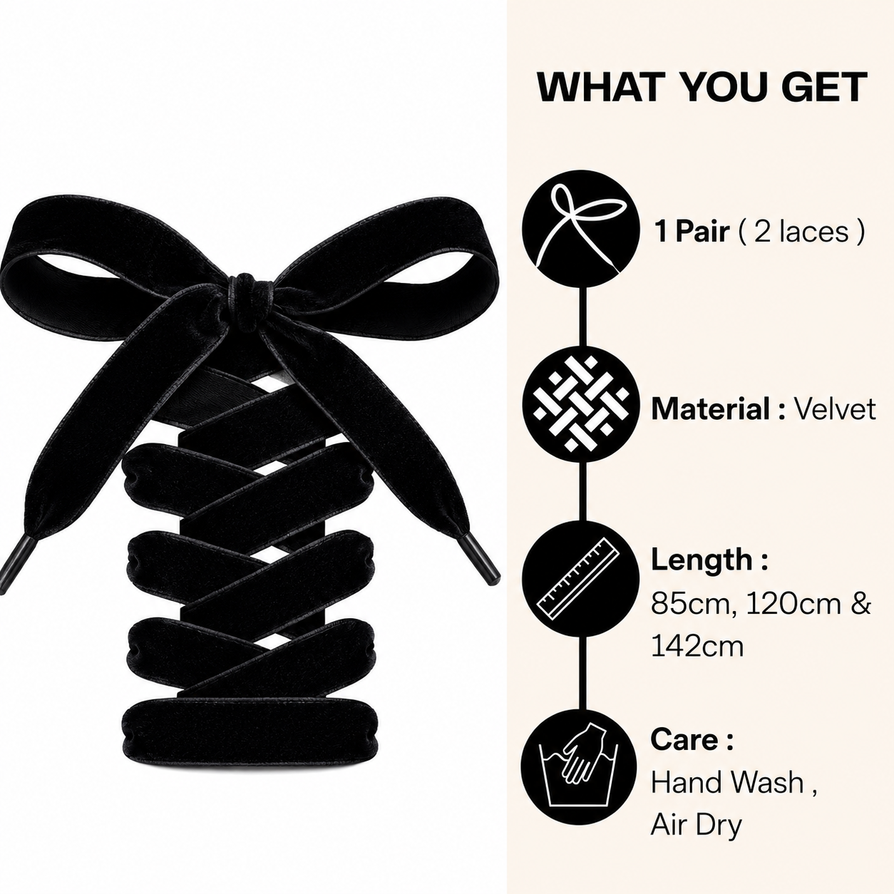 Black Pair of Velvet Shoelaces