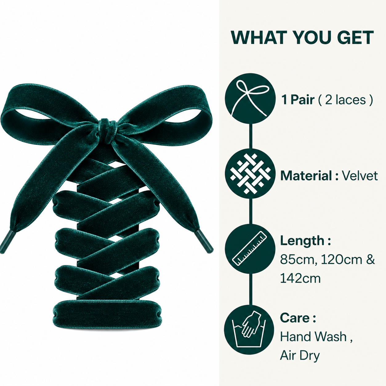 Bottle Green Pair of Velvet Shoelaces