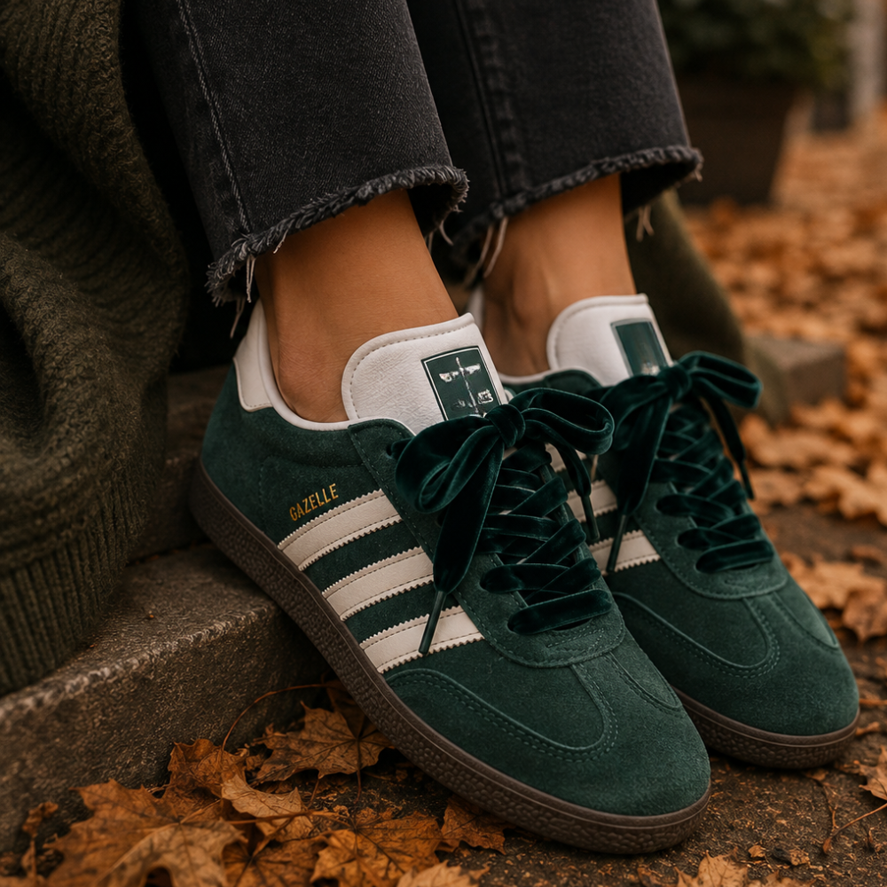 Bottle Green Velvet Laces for Gazelles