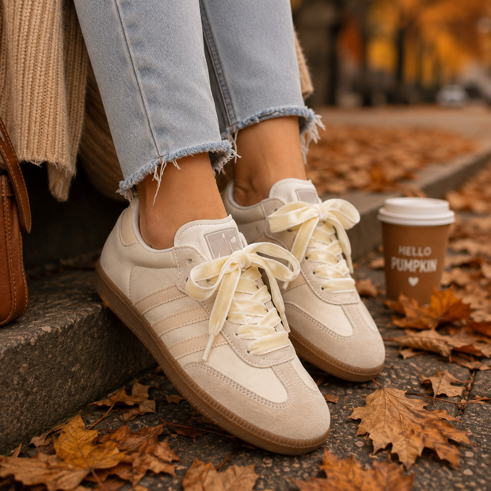 Cream Velvet Shoelaces for sambas
