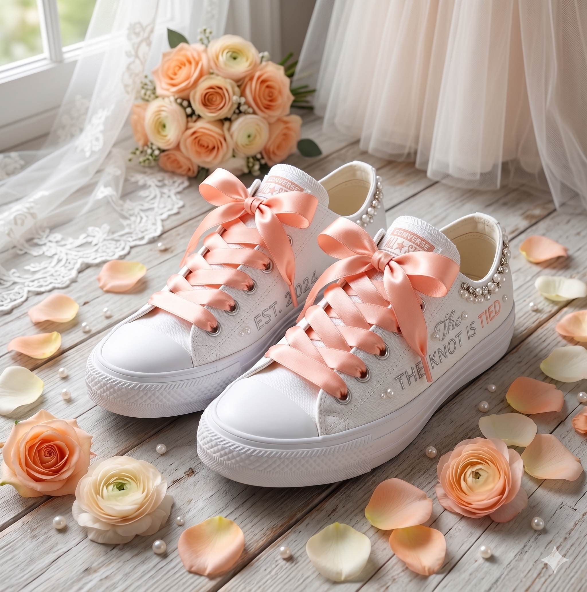 Peach Satin Ribbon Wedding Shoelaces