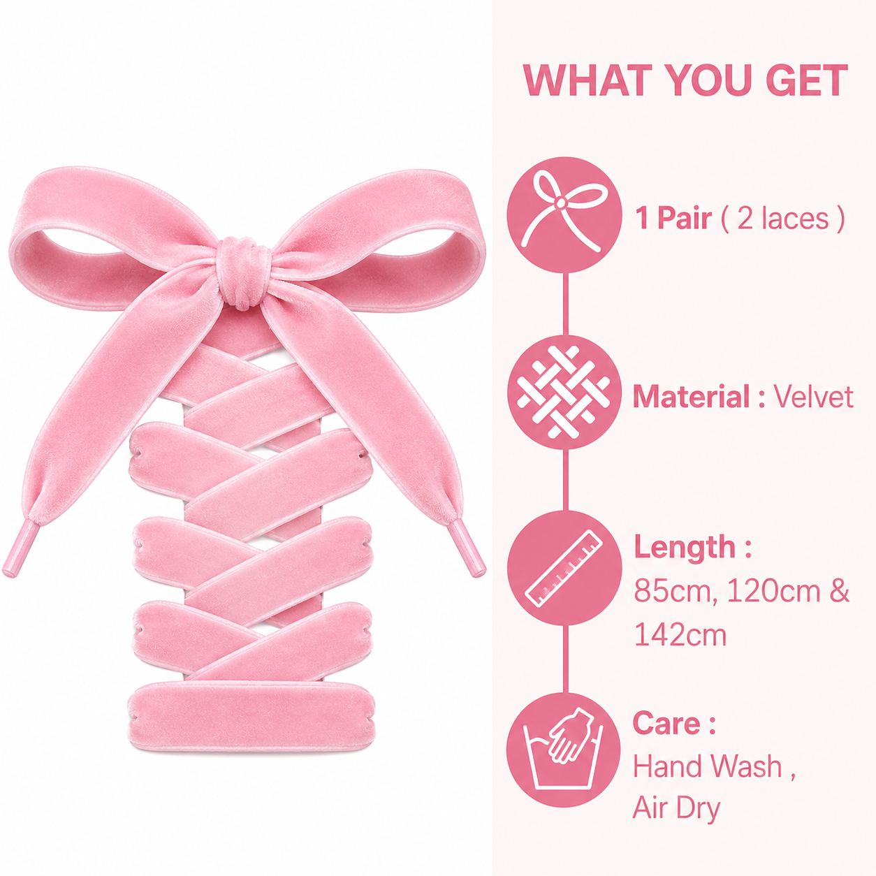 Pink Pair of Velvet Shoelaces