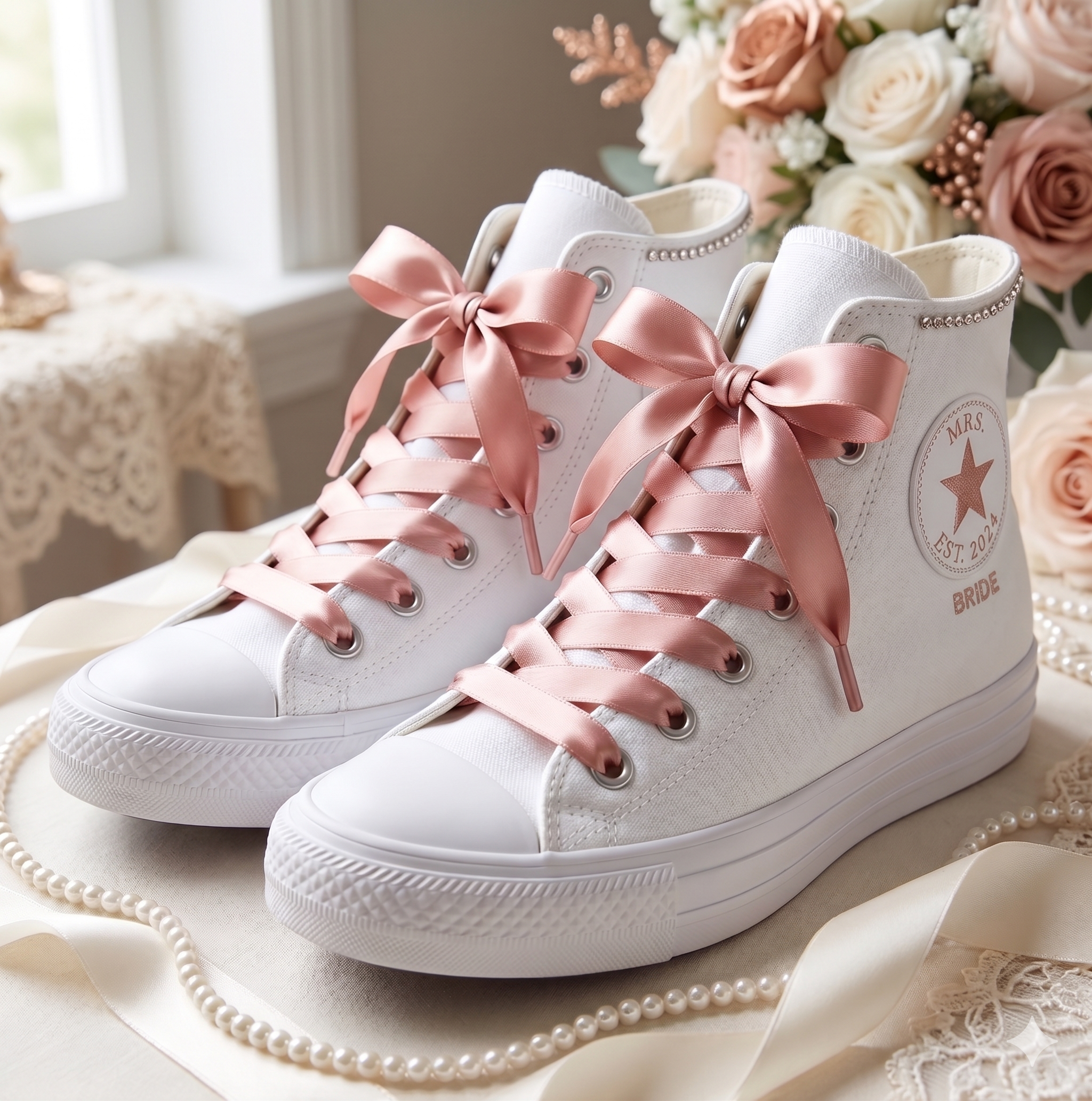 Rose Gold Blush Satin Ribbon Shoelaces 2