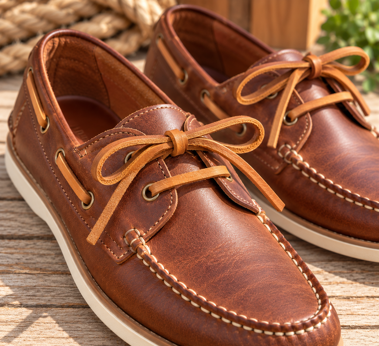 Tan Leather Shoelaces For Boat Shoes