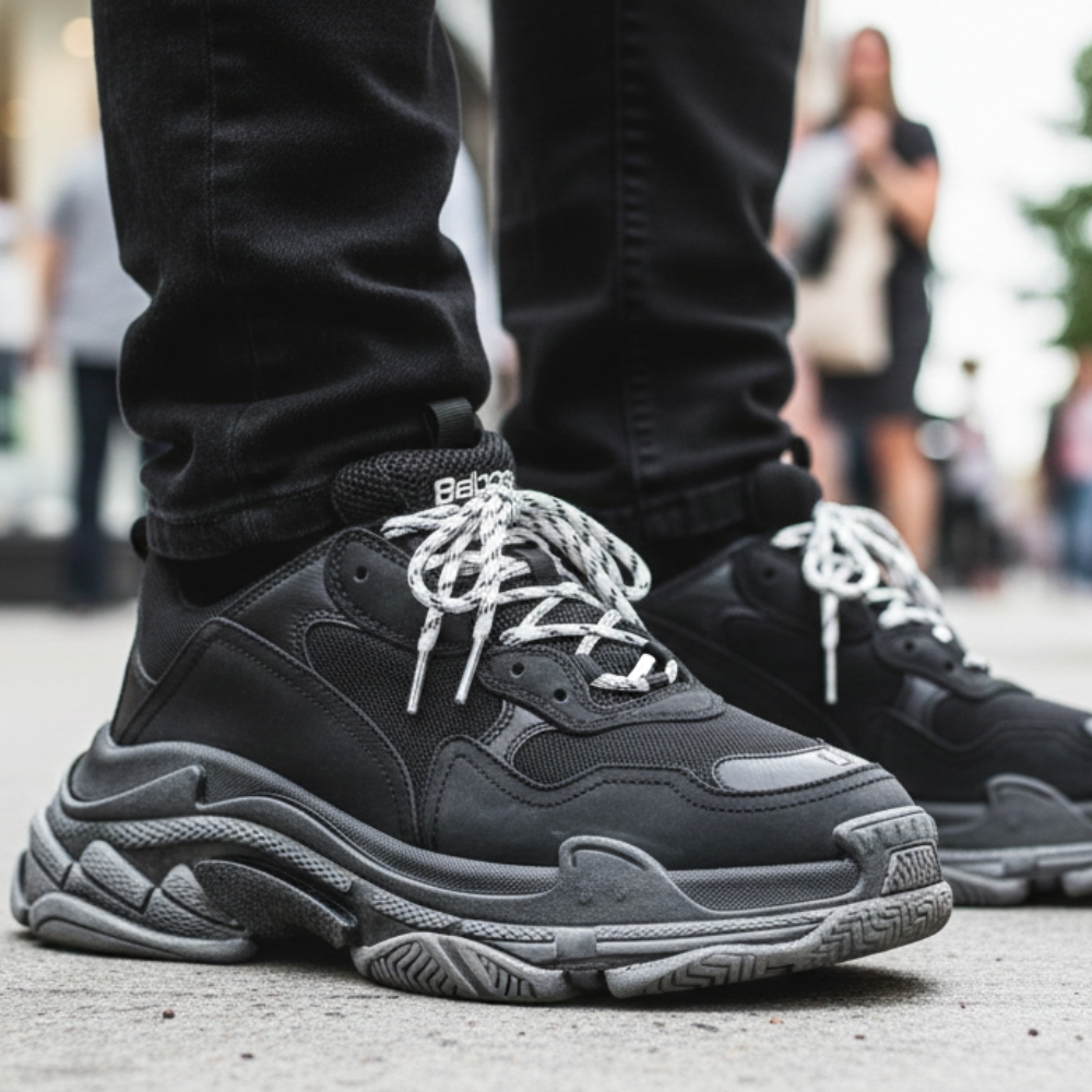 White & Black Balenciaga shoelaces triple s trainers